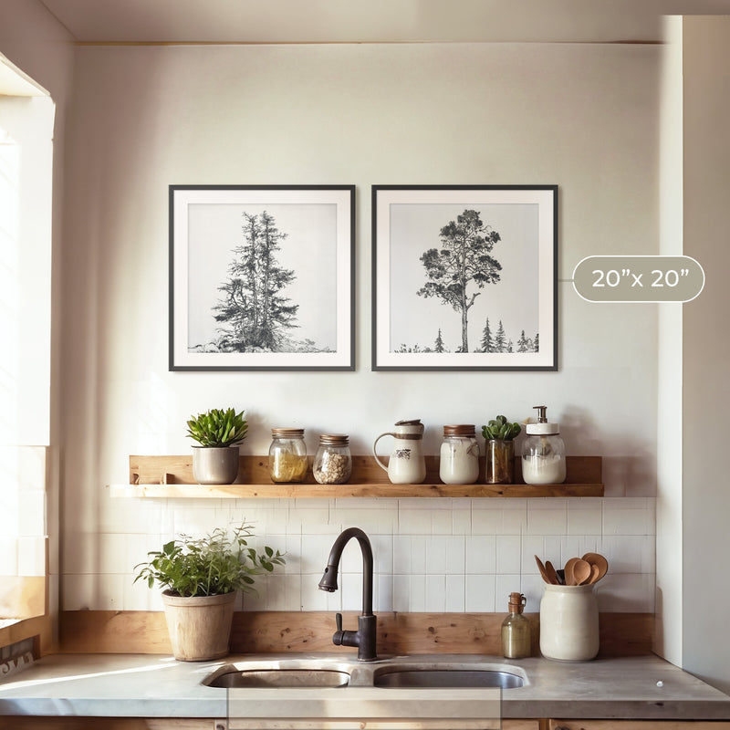 Black and White Trees 2 Panel Art Set - Sage and Rose Prints