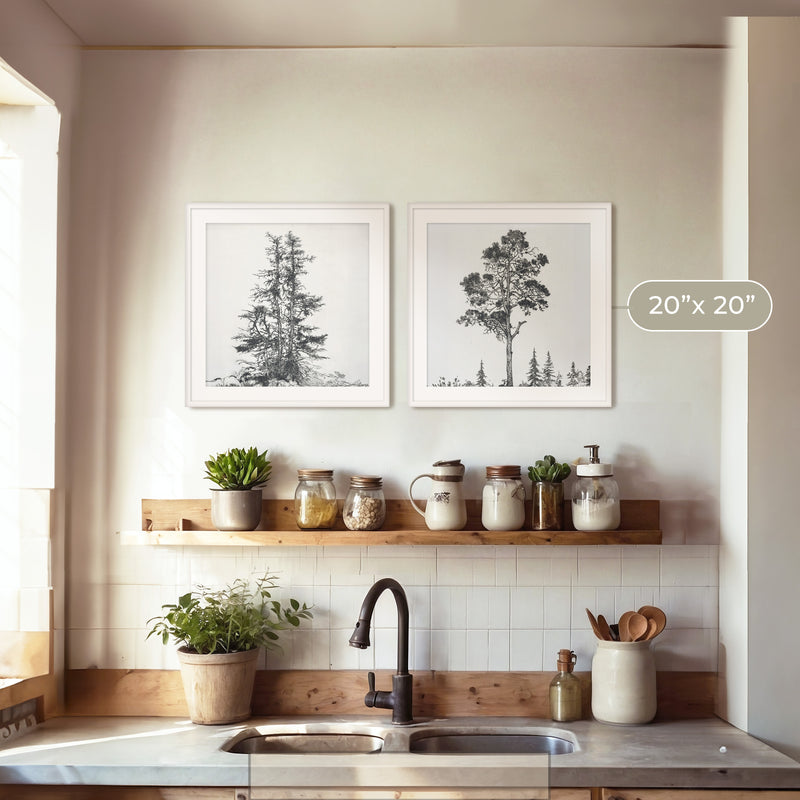 Black and White Trees 2 Panel Art Set - Sage and Rose Prints