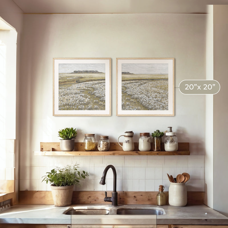 Flourishing Fields Landscape 2 Piece Painting - Sage and Rose Prints