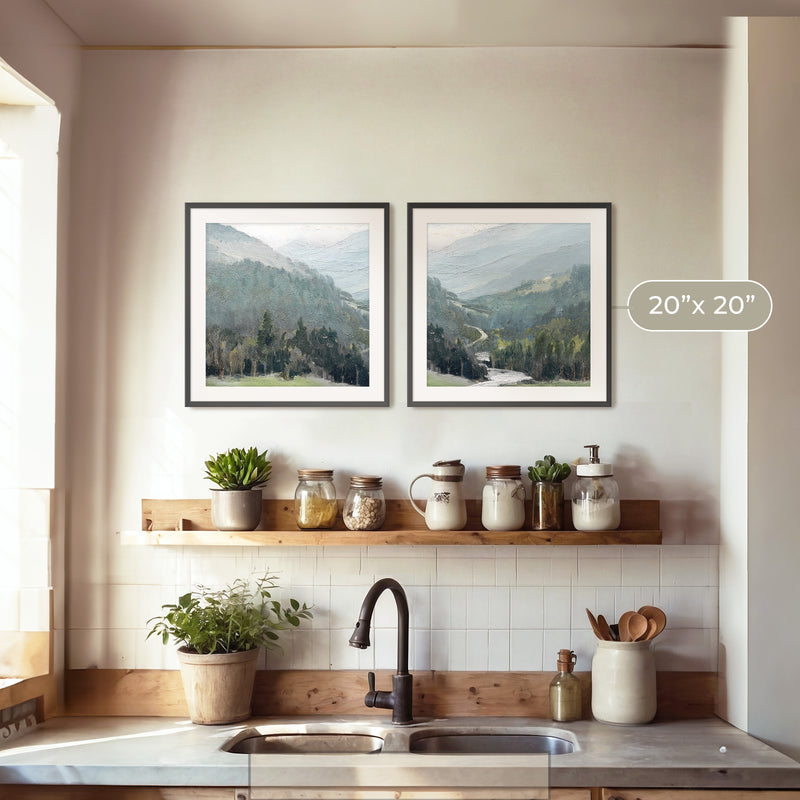 Rocky Mountain Oil Paintings 2 Panel Art Set - Sage and Rose Prints