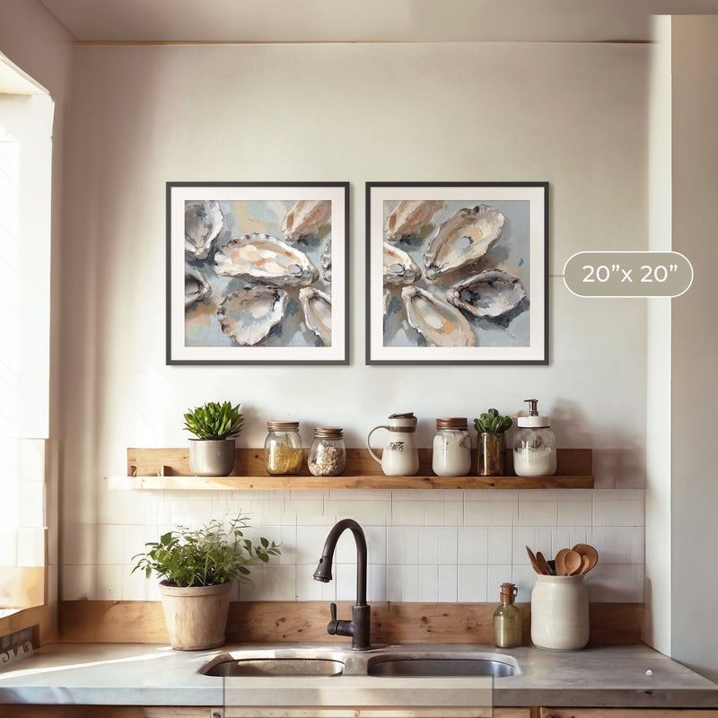 Oyster Shells Paintings 2-Panel Art Set - Sage and Rose Prints