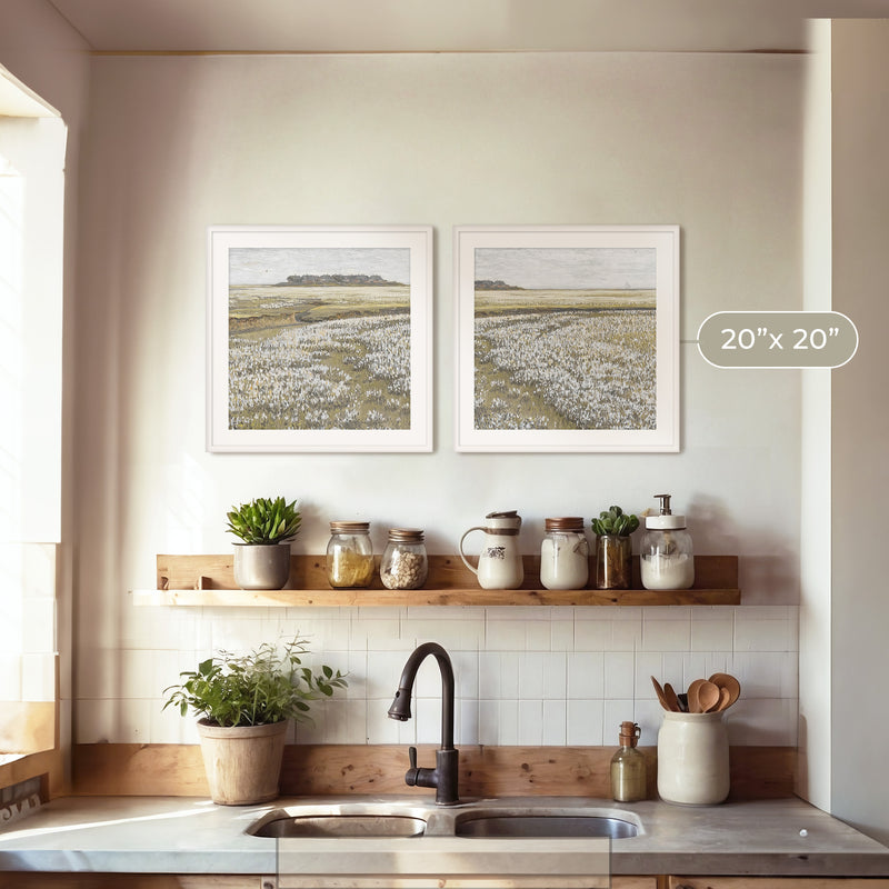 Flourishing Fields Landscape 2 Piece Painting - Sage and Rose Prints