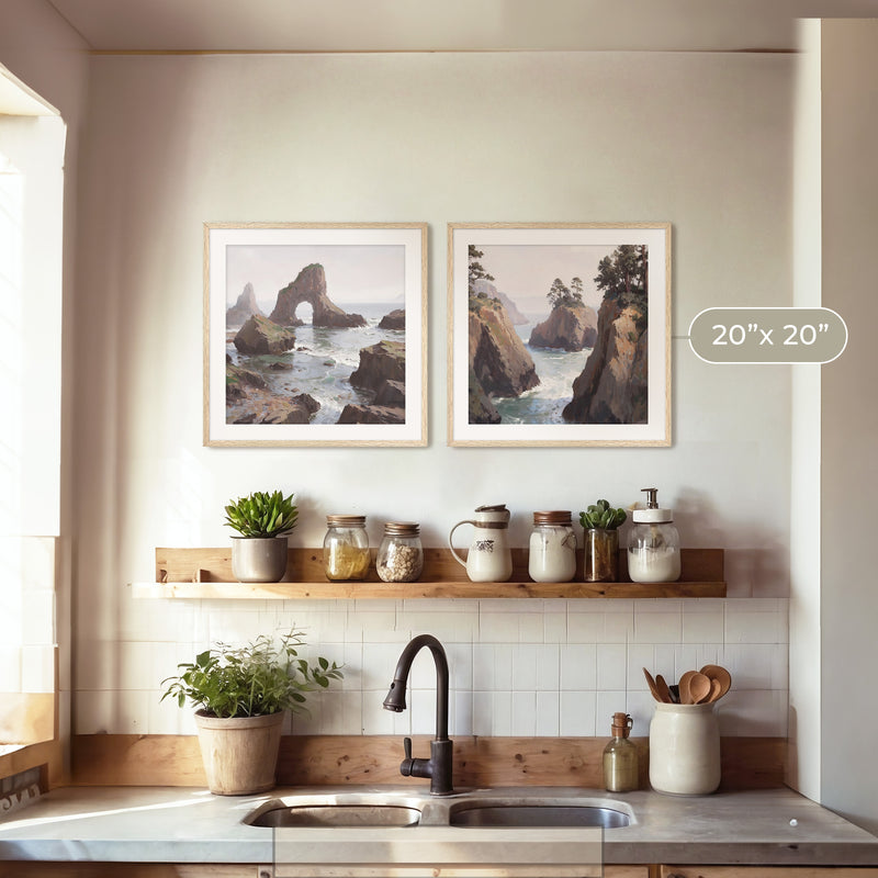 Coastal Rock Arches 2 Panel Art Set - Sage and Rose Prints