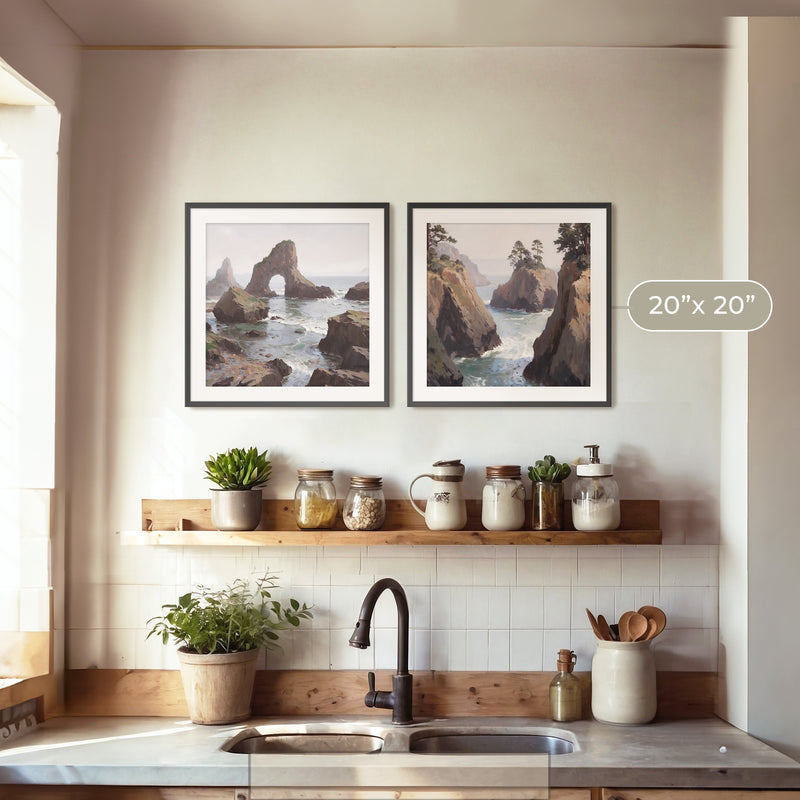 Coastal Rock Arches 2 Panel Art Set - Sage and Rose Prints