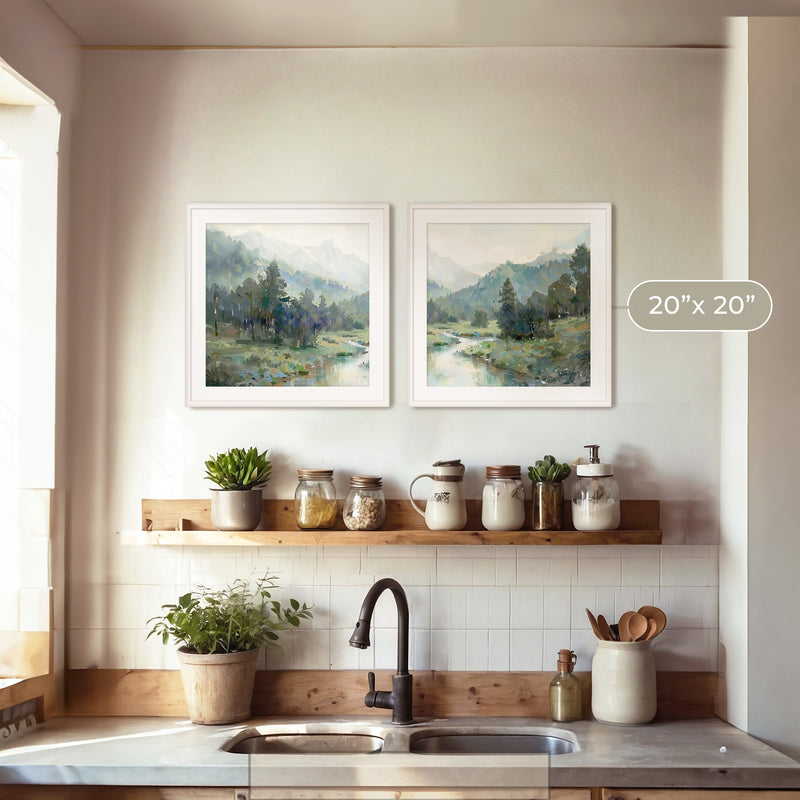 Rocky Mountain River Valley 2 Panel Set - Sage and Rose Prints
