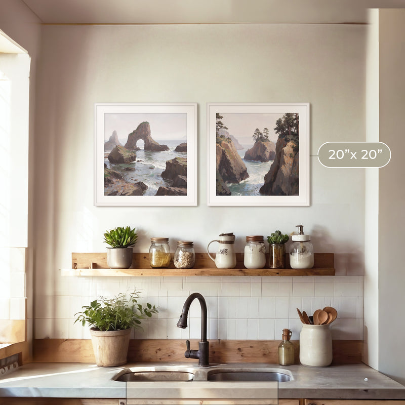 Coastal Rock Arches 2 Panel Art Set - Sage and Rose Prints