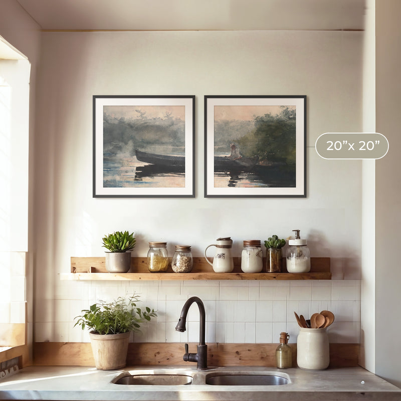 Muted Waters Fishing Art 2-Panel Set - Sage and Rose Prints