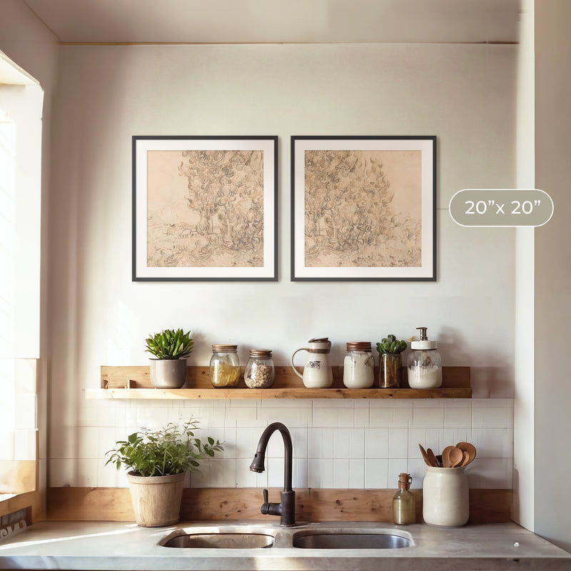 Vintage Drawing by Van Gogh 2-Panel Set - Sage and Rose Prints