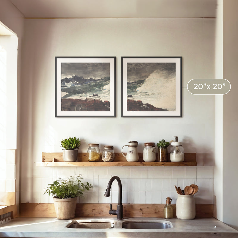 Moody Ocean in Pewter Shades 2-Panel Set - Sage and Rose Prints