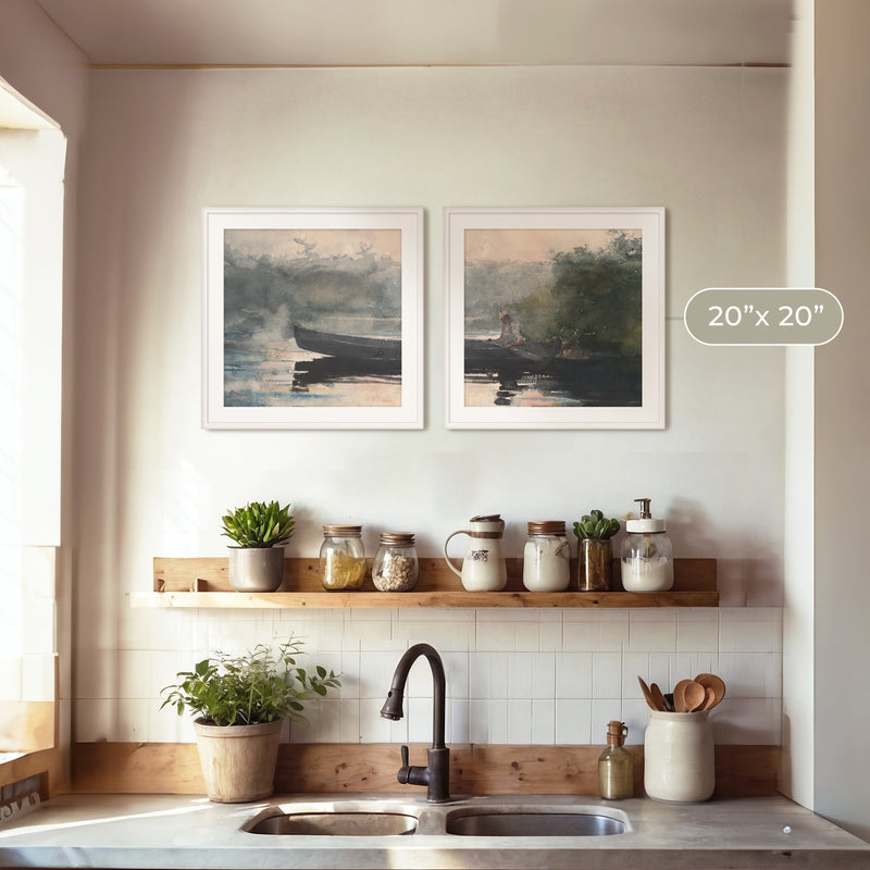 Muted Waters Fishing Art 2-Panel Set - Sage and Rose Prints