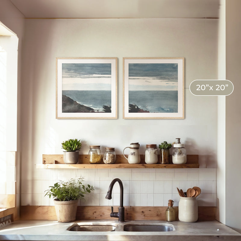 Slate Blue Seascape 2-Panel Set - Sage and Rose Prints