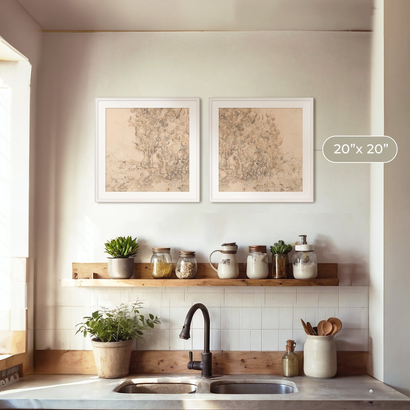 Vintage Drawing by Van Gogh 2-Panel Set - Sage and Rose Prints