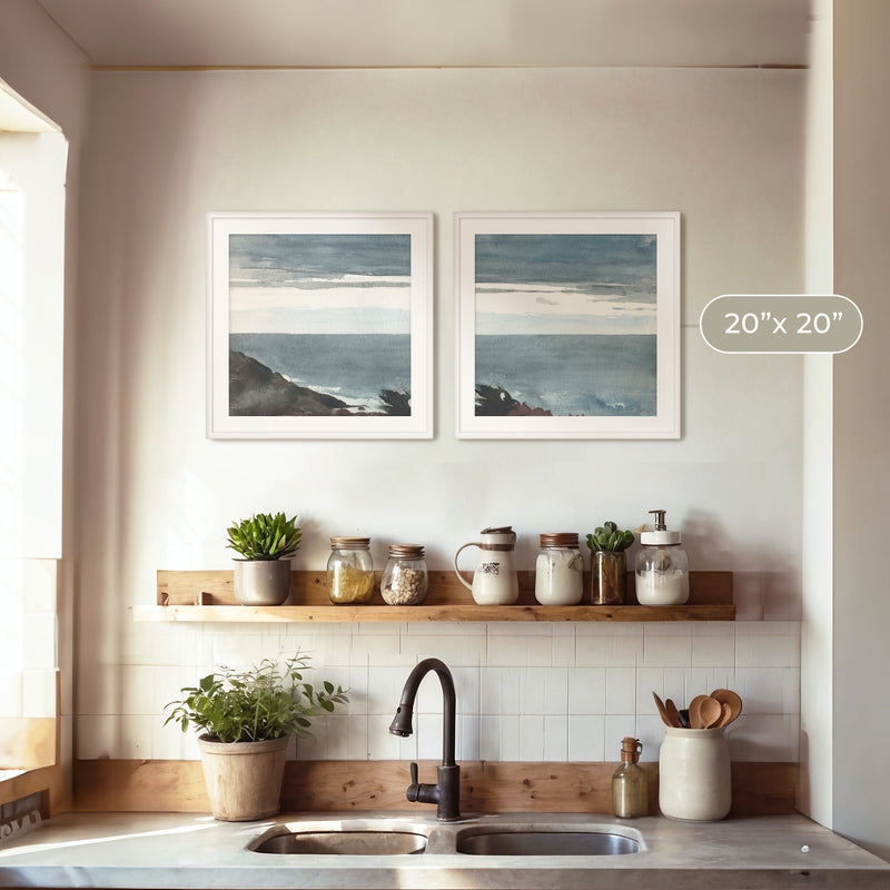 Slate Blue Seascape 2-Panel Set - Sage and Rose Prints