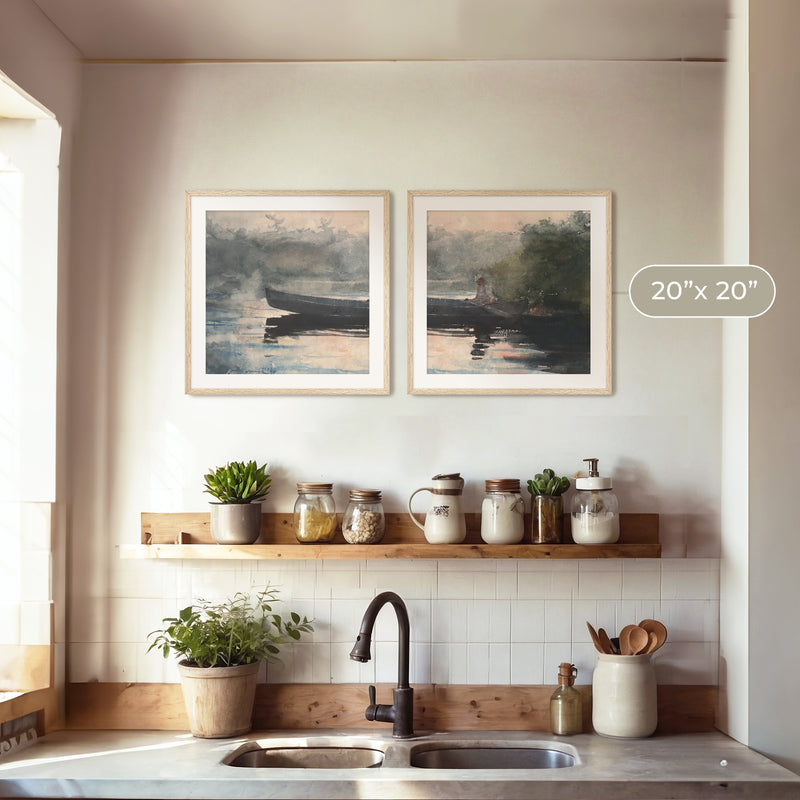 Muted Waters Fishing Art 2-Panel Set - Sage and Rose Prints