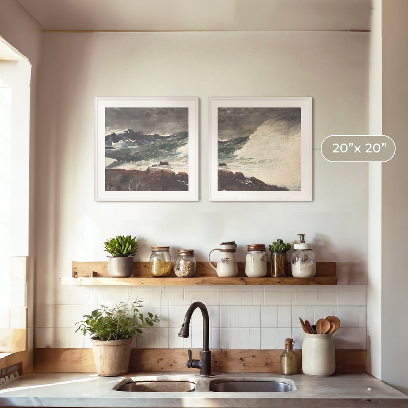 Moody Ocean in Pewter Shades 2-Panel Set - Sage and Rose Prints