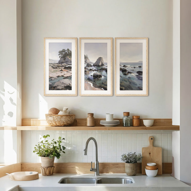 Rocky Beach Painting Triptych - Sage and Rose Prints