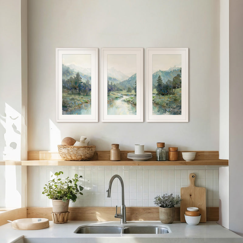 Rocky Mountain River Valley Triptych - Sage and Rose Prints