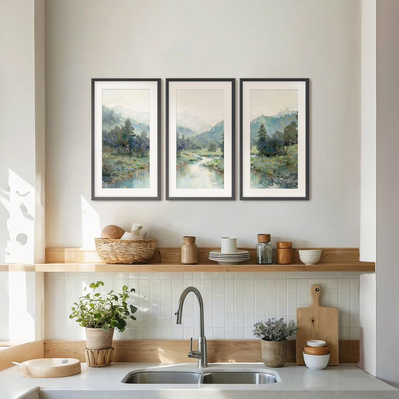 Rocky Mountain River Valley Triptych - Sage and Rose Prints