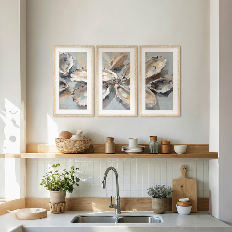 Oyster Shells Painting Triptych - Sage and Rose Prints