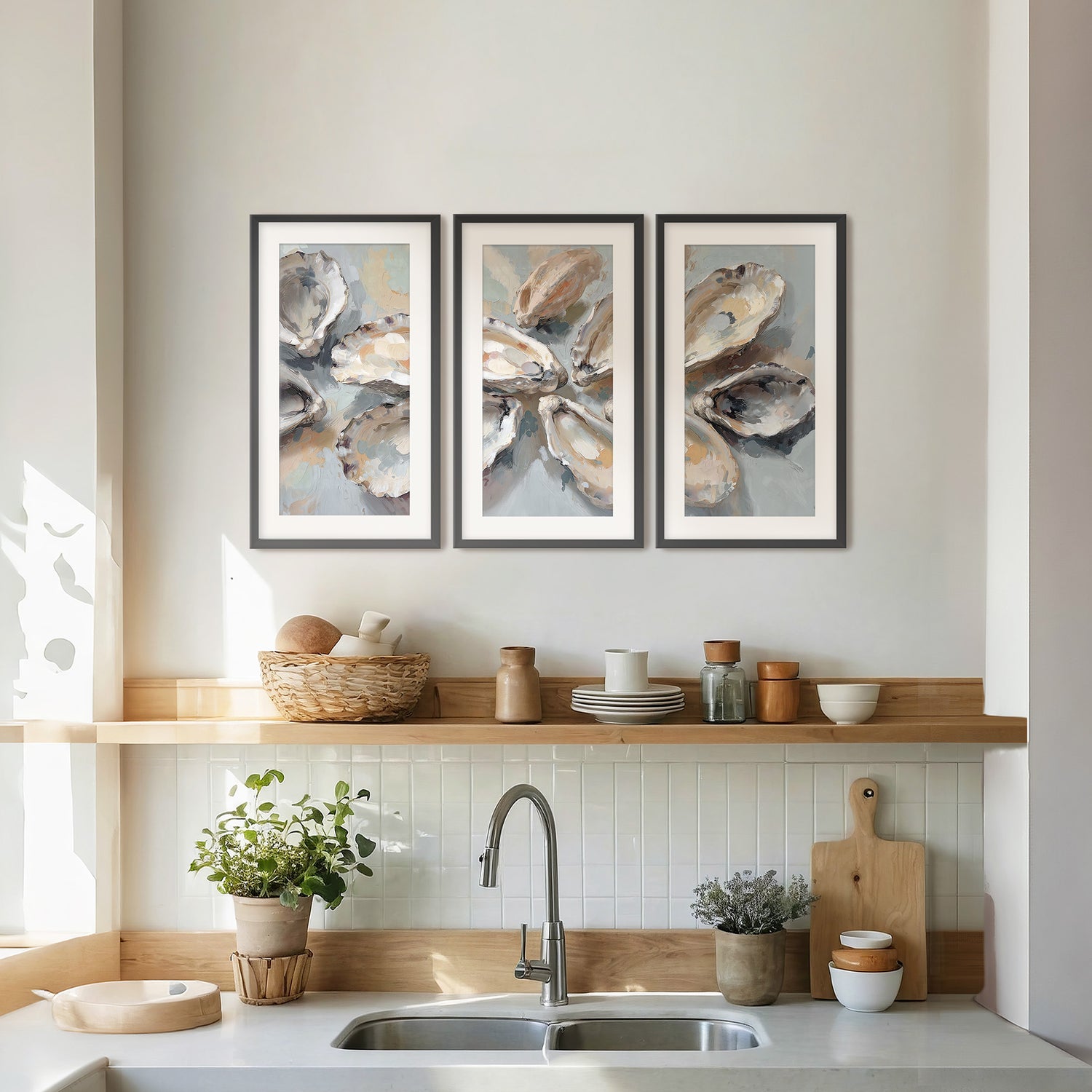 Oyster Shells Painting Triptych - Sage and Rose Prints