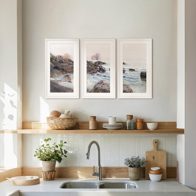 Seaside Sunrise with Coral Pink Triptych - Sage and Rose Prints