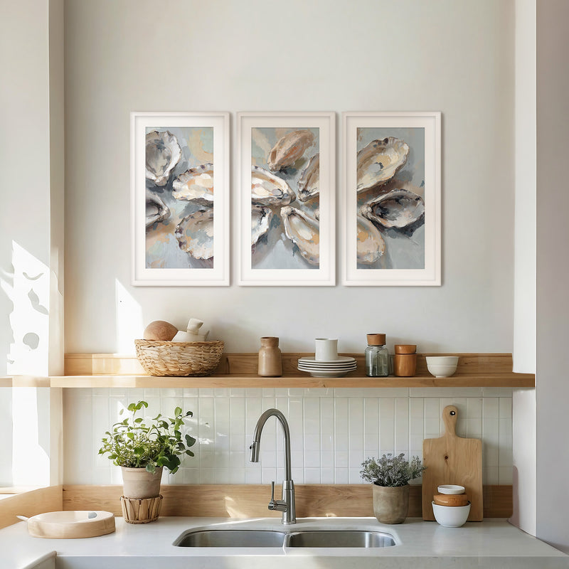 Oyster Shells Painting Triptych - Sage and Rose Prints