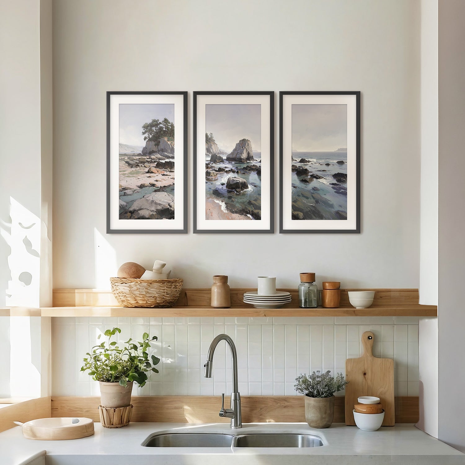 Rocky Beach Painting Triptych - Sage and Rose Prints