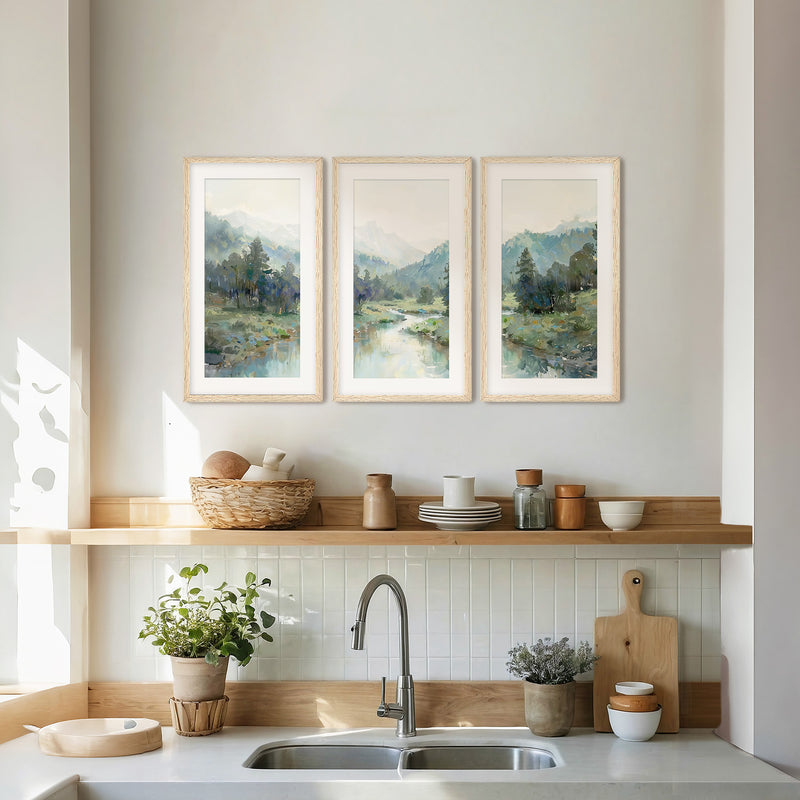 Rocky Mountain River Valley Triptych - Sage and Rose Prints