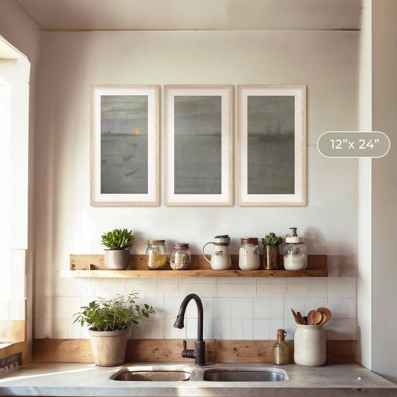 Moonstone Blue Ocean Triptych - Sage and Rose Prints