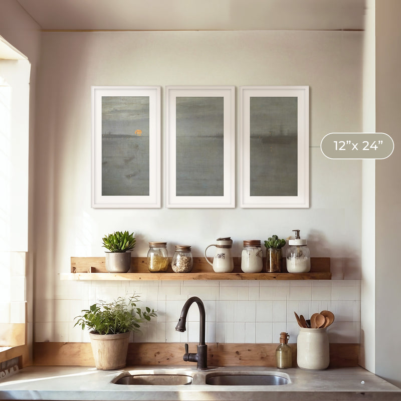 Moonstone Blue Ocean Triptych - Sage and Rose Prints