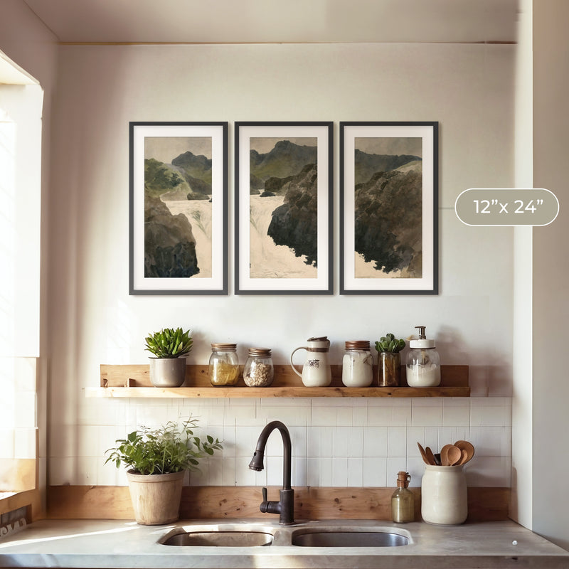 River Rapids Muted Watercolor Triptych - Sage and Rose Prints