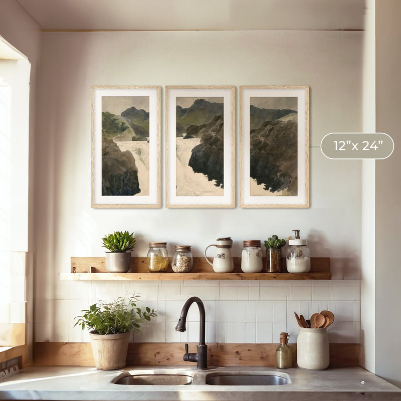 River Rapids Muted Watercolor Triptych - Sage and Rose Prints