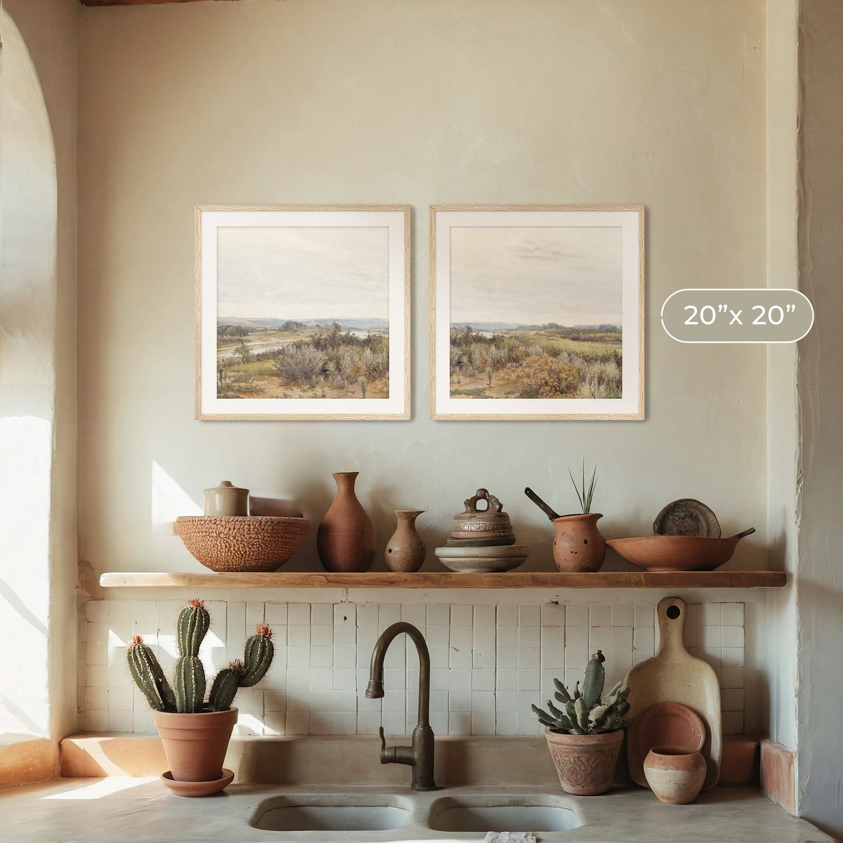 2 Piece Desert Painting with Sage Brush - Sage and Rose Prints