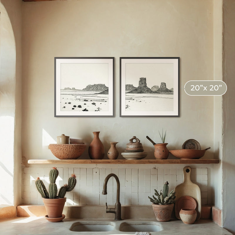 Black and White Desert Landscape 2-Panel Set - Sage and Rose Prints