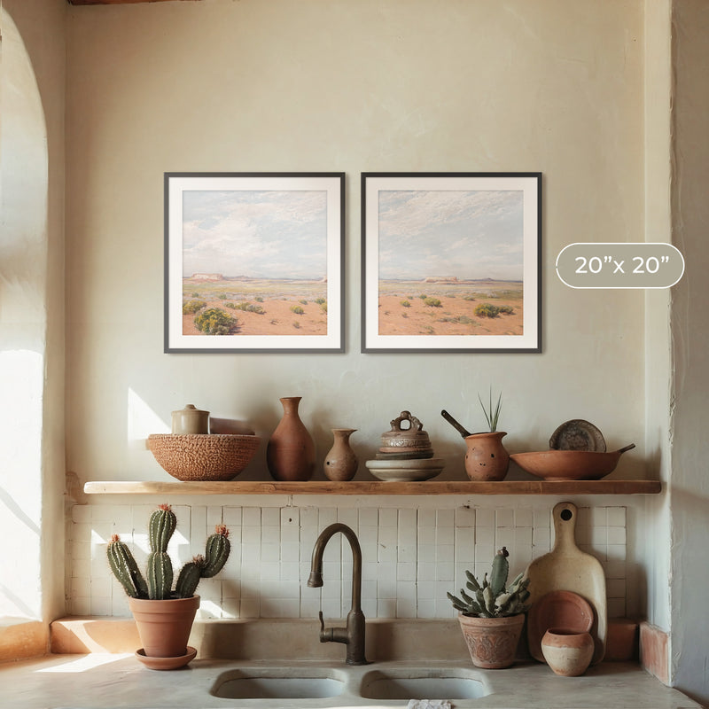 Bright Desert Landscape 2-Panel Set - Sage and Rose Prints