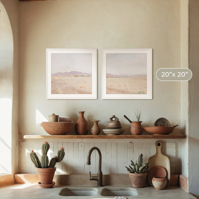Desert Painting in Pastel Colors 2-Panel Set - Sage and Rose Prints