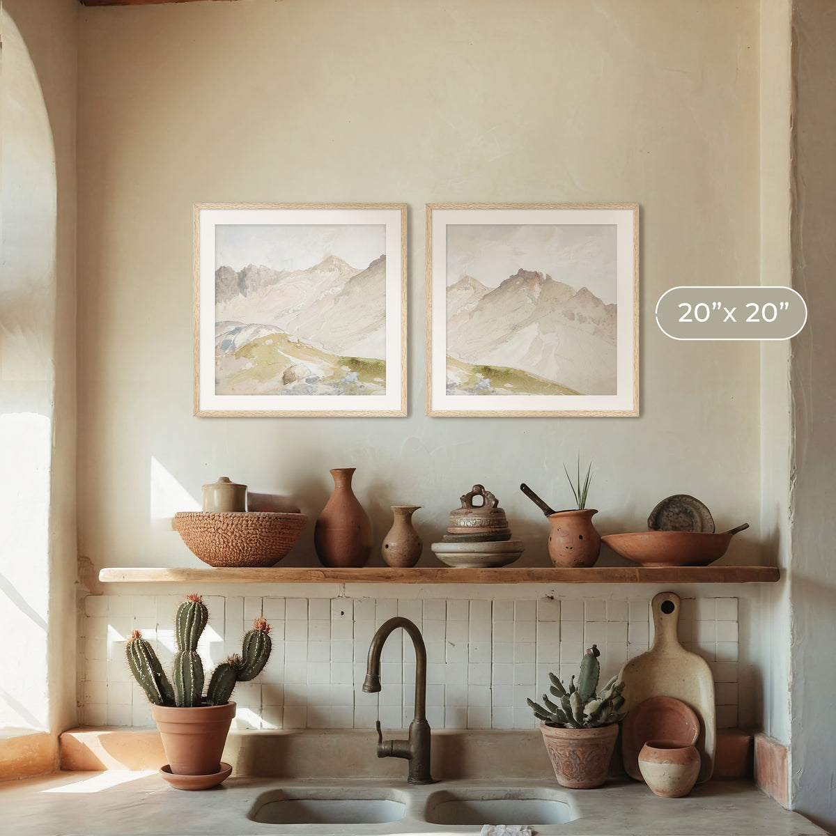 Neutral Desert Watercolor 2-Panel Set - Sage and Rose Prints