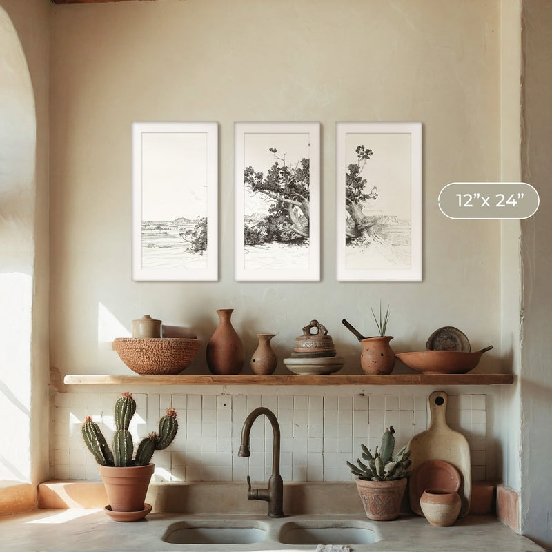 Black and White Desert Tree Triptych - Sage and Rose Prints