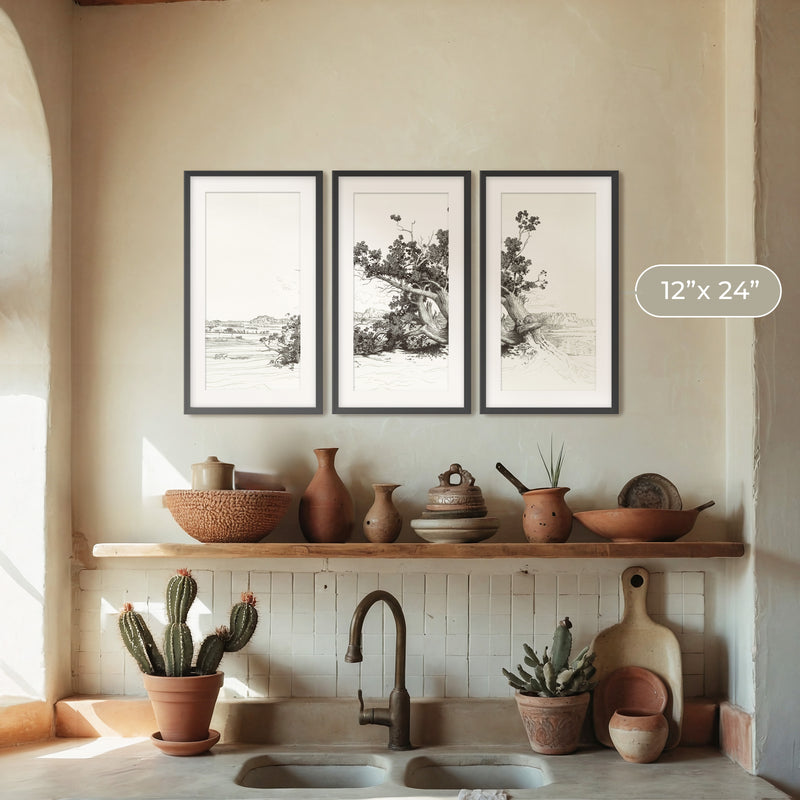 Black and White Desert Tree Triptych - Sage and Rose Prints