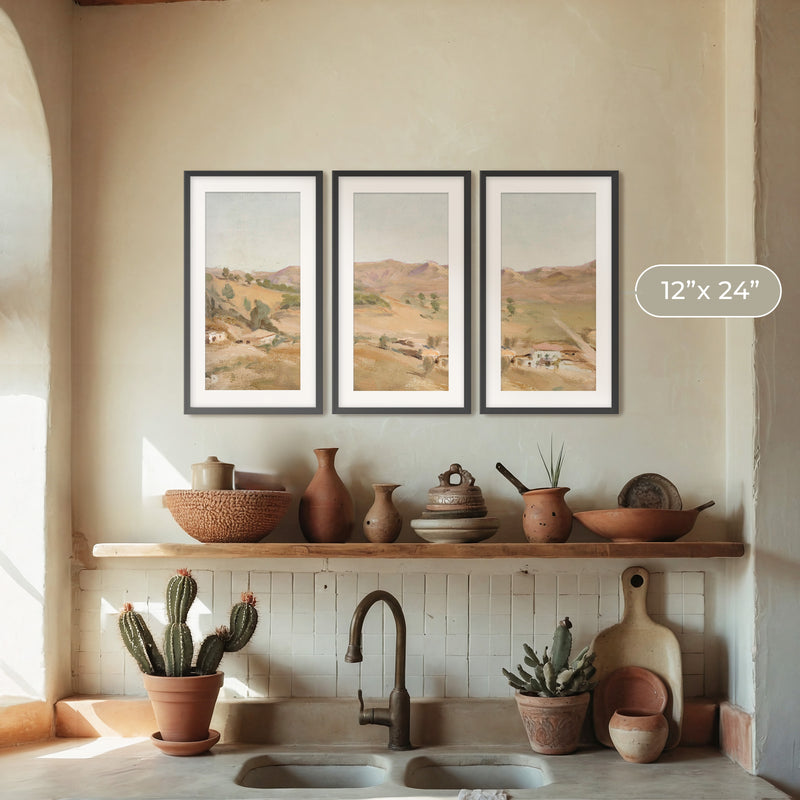 Impressionist Desert Painting Triptych - Sage and Rose Prints