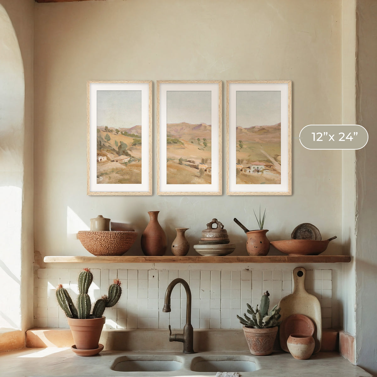 Impressionist Desert Painting Triptych - Sage and Rose Prints