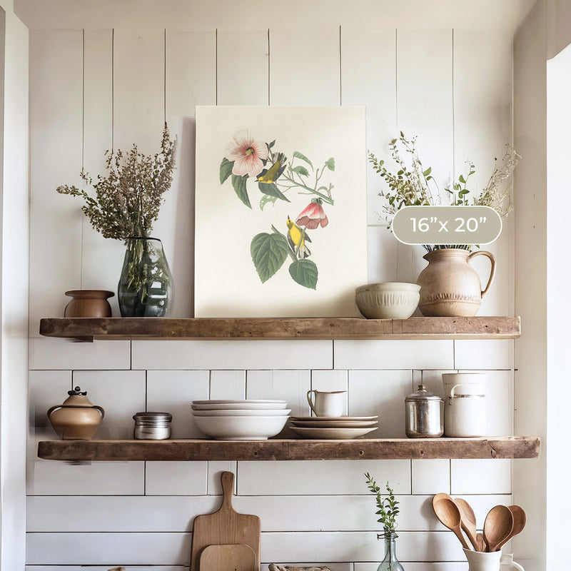 Bird Artwork with Pink Flower - Sage and Rose Prints