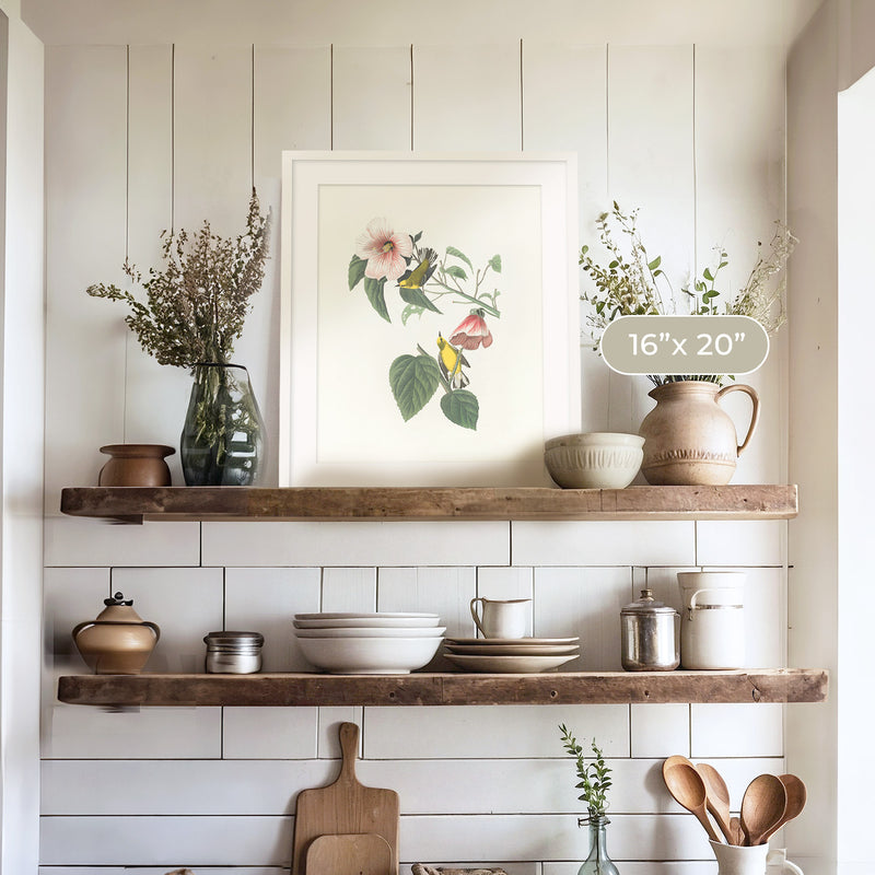 Bird Artwork with Pink Flower - Sage and Rose Prints