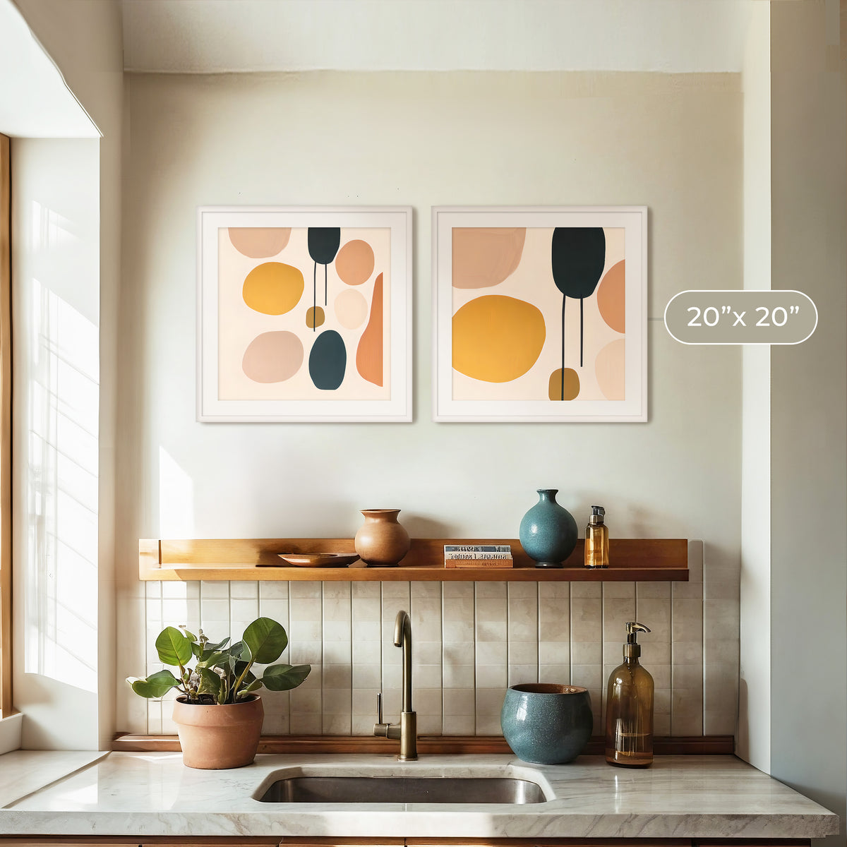 Boho Organic 2 Piece Abstract in Warm Tones - Sage and Rose Prints
