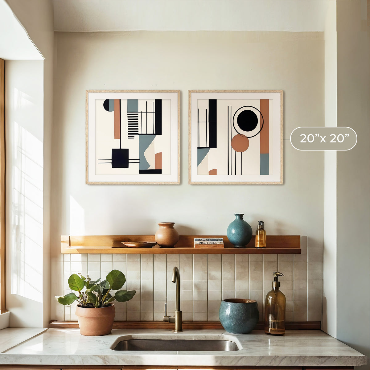 Terracotta Black and Teal Geometric 2 Piece Art - Sage and Rose Prints