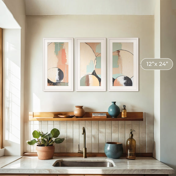 Mid Century Modern Art Triptych 03-3x - Sage and Rose Prints