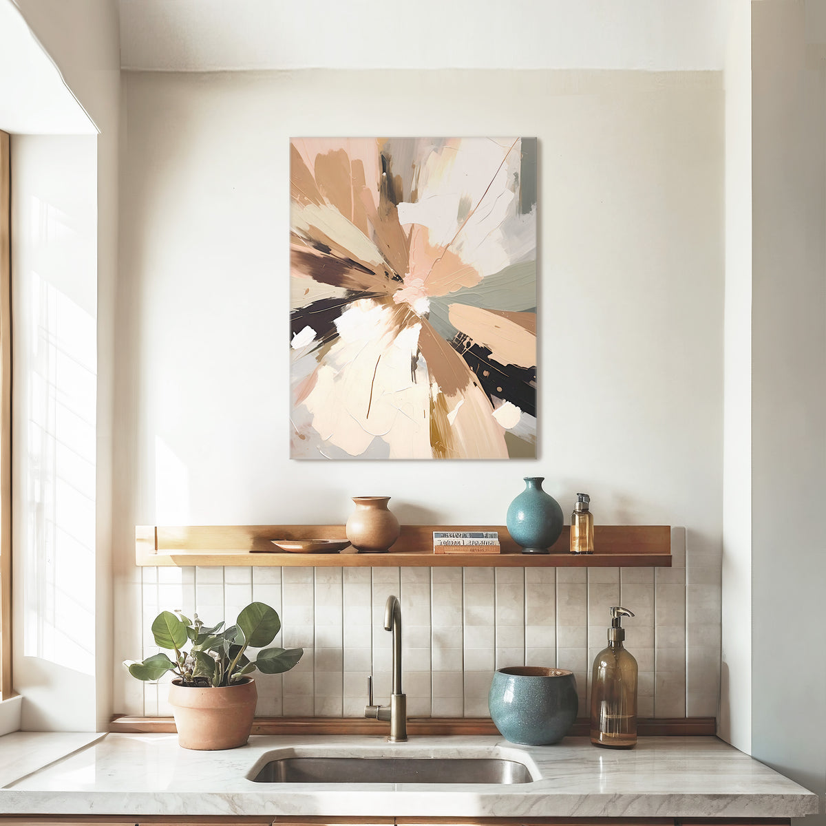 Abstract Rays of Gray and Beige - Sage and Rose Prints