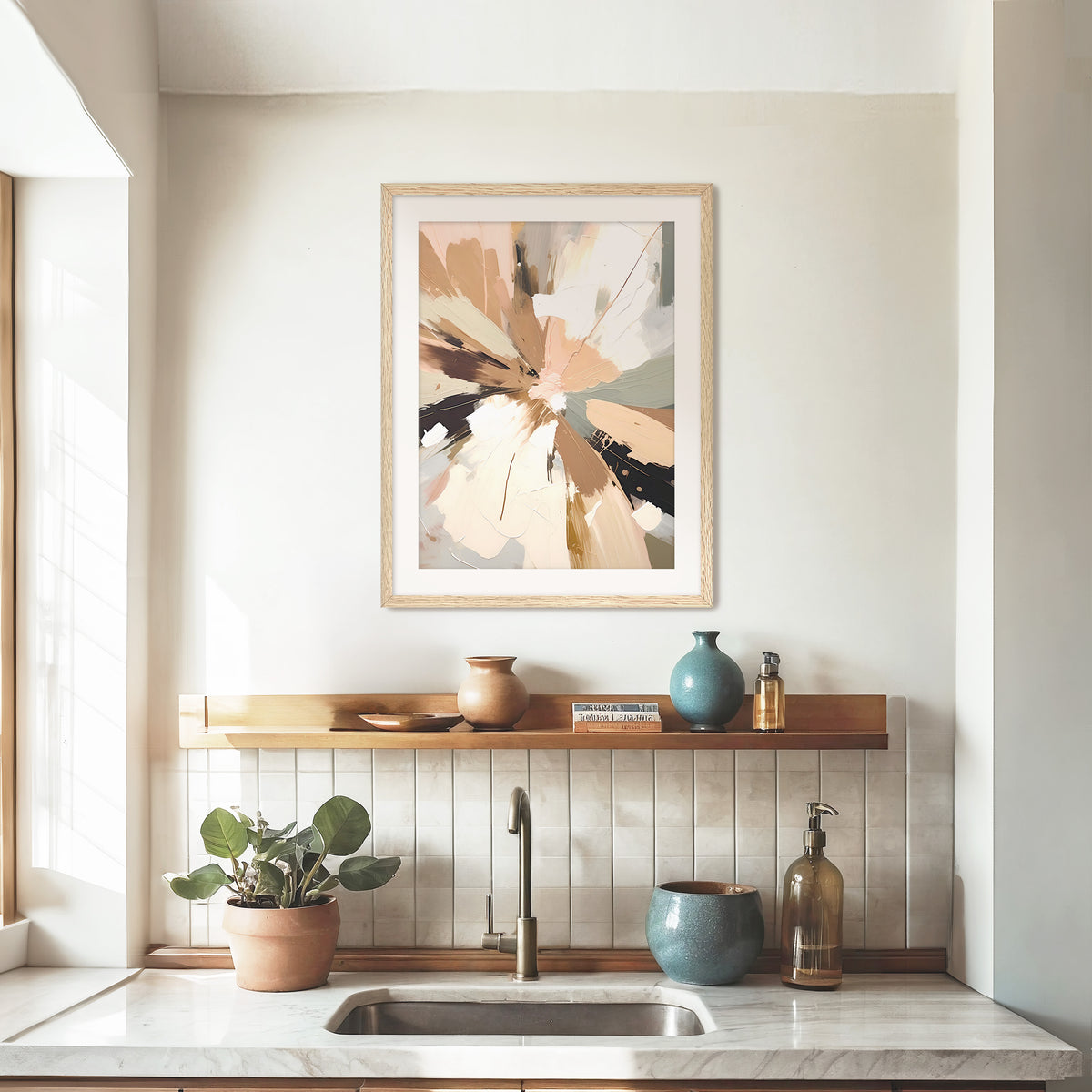 Abstract Rays of Gray and Beige - Sage and Rose Prints
