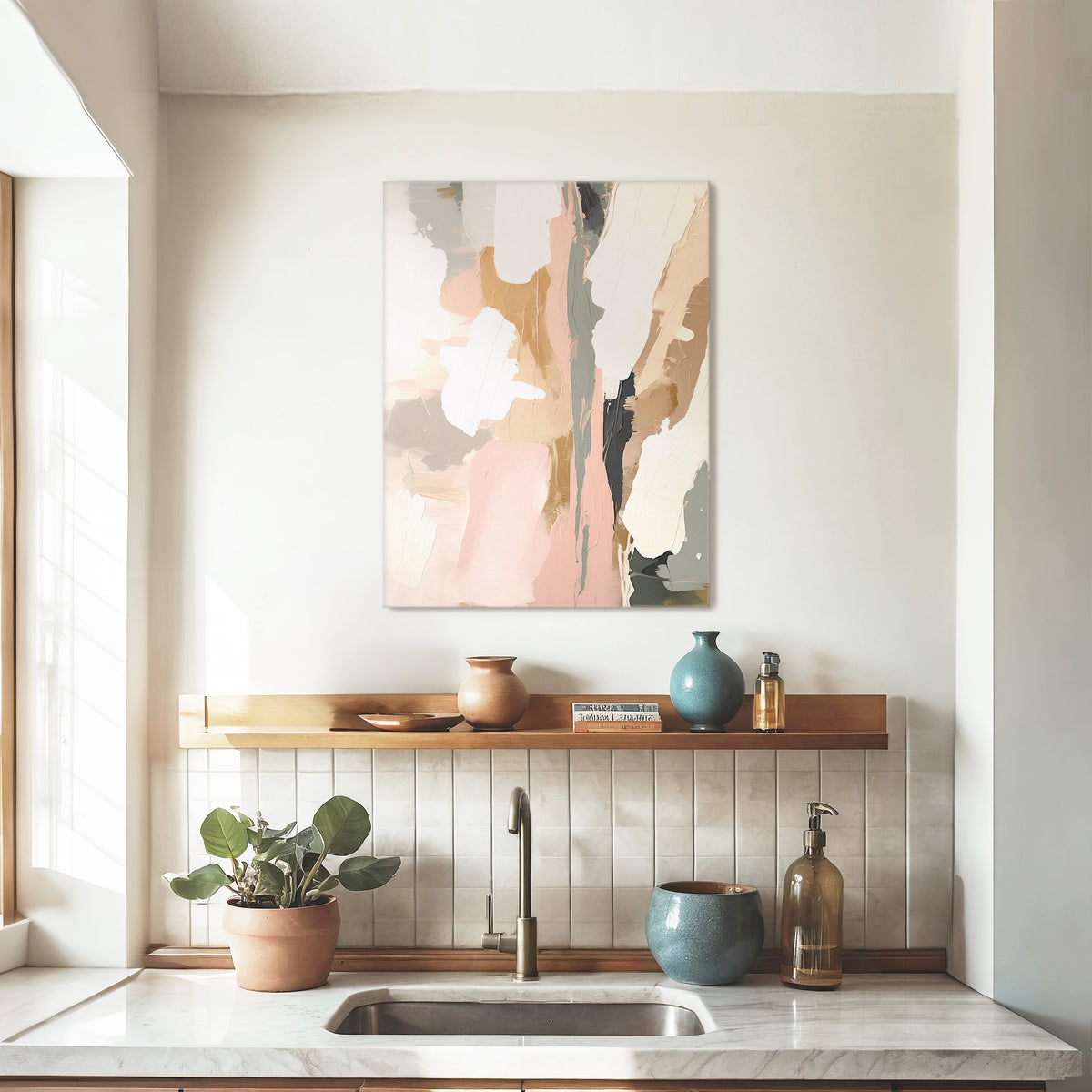 Soft Pink and Gray Abstract Art - Sage and Rose Prints