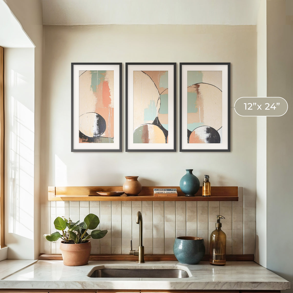 Modern Organic Triptych in Sage and Peach - Sage and Rose Prints
